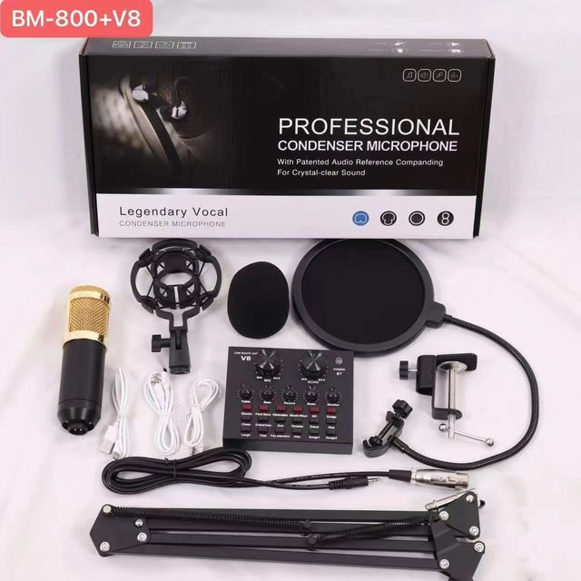 BM800 Microphone Sound Card Set Professional Condenser Microphone with Reference Companding for Crystal-clear Sound
