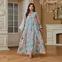 Robe Jalabiya de luxe de Dubaï pour le Ramadan et l'Aïd, imprimé floral, paillettes, kaftan, abaya musulmane, vêtements islamiques, robe maxi marocaine