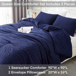 Ensemble de <span class=keywords><strong>couette</strong></span> en tissu seersucker, taille Queen (90x90 pouces), 3 pièces - <span class=keywords><strong>Couette</strong></span> légère en tissu 100% doux lavé avec 2 taies d'oreiller - Product Image 6