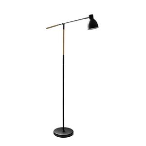 Lampe de sol réglable 1xE27 noir et bois de hêtre, orientable à 360°, articulée, 137x25,5x55 cm. Idéal pour l'éclairage réglable en - Product Image 1