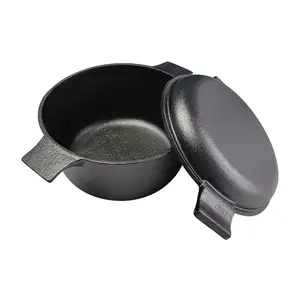 Combo Cooker Cookware Pre Seasoned Frying Pan Deep Pot 2-In-1 Cast Iron Dutch Oven With Skillet Lid