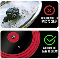 Couvercle de pot en verre universel multi-tailles |   Bordure en silicone anti-éclaboussures et aérateur de vapeur |   Résistant à la chaleur, compatible lave-vaisselle pour ustensiles de cuisine