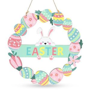 Easter <b>Egg</b> <b>Decoration</b> Wooden Door Sign Round Indoor Outdoor Easter Party Decor Carrot Bunny Design - Product Image 1