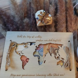 Carte du monde personnalisée Carte du monde colorée Emballage cadeau en bois argent pour anniversaire voyage mariage argent cadeau Carte du monde - Product Image 3