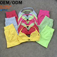 Set Bra dan Celana Pendek Olahraga DF Ultra-fine Matte Spandex/Nylon, Halter Neck Solid Penyerap Keringat Elastis Tinggi untuk Kebugaran Wanita