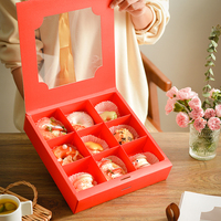 Boîte à cupcakes et emballage haut de gamme à neuf compartiments en papier rouge pour mini-cupcakes, gâteaux à la crème, snacks et desserts, idéale pour la Saint-Valentin et les fêtes