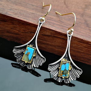 Orecchini Vintage Boho con Ginkgo Biloba e Turchese, Regalo Quotidiano per Donne - Product Image 1