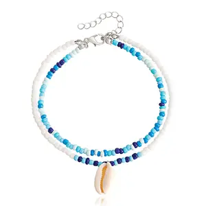 Bohemian Seed Glass Bead 2 layers Beach Shell Knitting Ankle Bracelet For Women GAB006