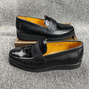 Mocasines Negros para Hombre, Zapatos Sin Cordones de Cuero con Estampado de Cocodrilo y Suela de Plataforma, Ligeros para la Oficina Diaria - Product Image 4