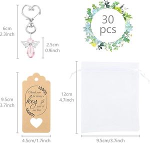Service ODM : 30 ensembles <span class=keywords><strong>de</strong></span> porte-clés ange personnalisés en cristal avec ailes d'ange, sac en organza et étiquette <span class=keywords><strong>de</strong></span> remerciement, pour événements commémoratifs - Product Image 2