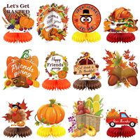 Décorations de table de Thanksgiving pour la récolte d'automne : Centres de table en nid d'abeille, ornements de table en papier en forme de dinde, citrouille, feuille d'érable et camion