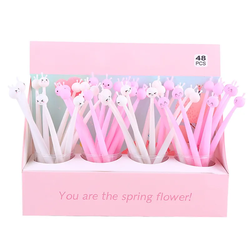 cute pens for girls Korean style silicone lovely rabbit Wholesale cute ball pen animal head Creative 0.5mm Gel pen