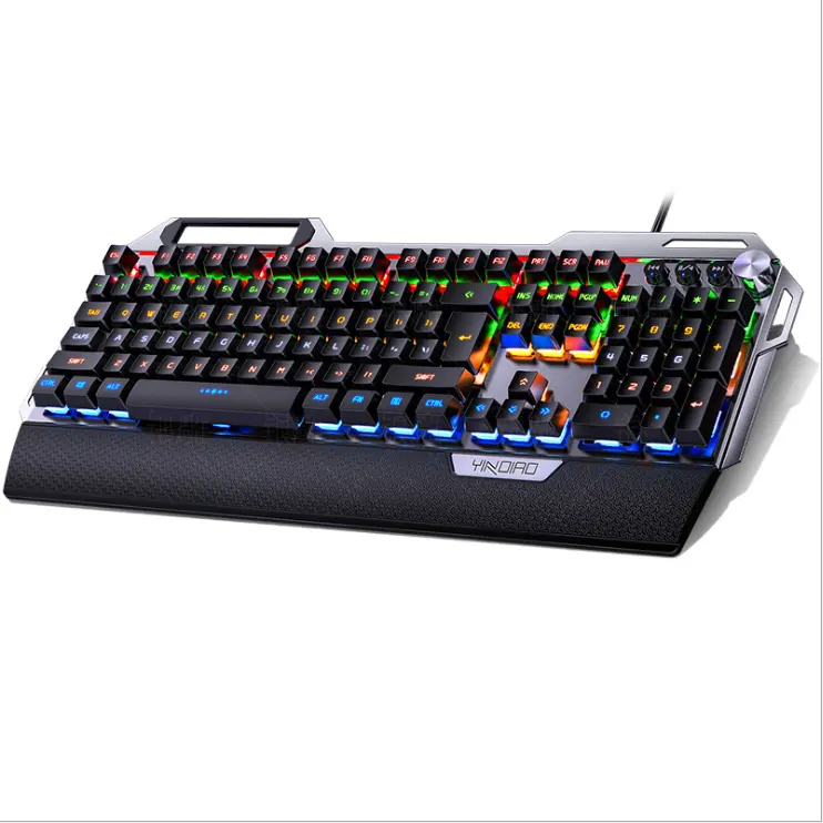 Teclado mecânico com fio de metal, suporte de telefone para teclado de jogo com 12 tipos de luz, descanso de mão lager