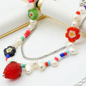 Красочные ожерелья для женщин, пластиковые цепочки с цветами, хрустальное ожерелье