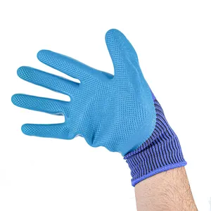 Gants de construction de bonne qualité 13G Blue Polyester Blue Latex Finition Gants de travail en latex de sécurité industrielle