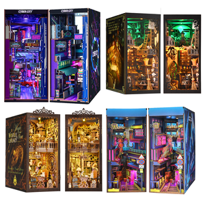 Estantería de Madera Estilo Cyberpunk Hecha a Mano, Creativa, 3D, DIY, Estantería en Miniatura para Libros, Juego de Muebles en Miniatura, Set de Rincón para Libros - Product Image 1