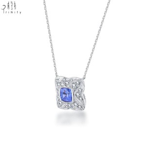 Exclusive Vintage Style Fine Jewelry 18K Solid White Gold Natural Diamond & Blue Sapphire Pendant <b>Necklace</b> Gift For Women Wear - Product Image 2