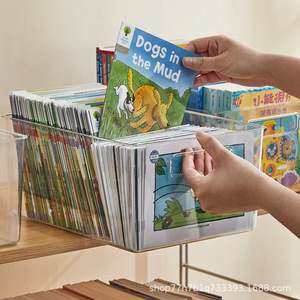Transparent Plastic Storage <b>Bins</b> <b>Rectangle</b> Book Organizer For Picture Books Toys Puzzles Office Desk Use - Product Image 1