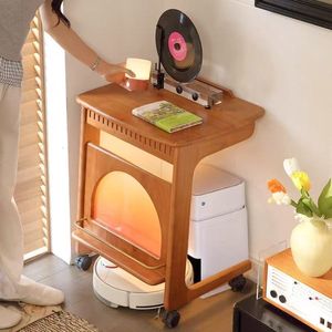 Solid Wood Movable Sofa <b>Table</b> With Storage Rack For Living Room Bedroom - Product Image 2