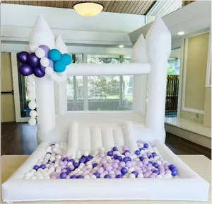 Mini Casa de rebote blanca inflable para niños, decoración de cumpleaños, castillo hinchable blanco inflable para niños pequeños/casa de rebote de Luna para niños