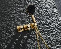 Système de douche mural moderne en laiton brossé doré non revêtu avec pommeau de douche pluie et panneaux