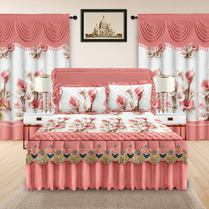 Completo set letto stile americano: <span class=keywords><strong>copriletto</strong></span>, tende, federe e gonna letto con stampa in pizzo per camera da letto - Product Image 5