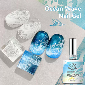 BORN PRETTY Pintura líquida de acuarela blanca de secado al aire para decoración de <span class=keywords><strong>uñas</strong></span>, gel efecto blooming para efecto de espuma de olas oceánicas, pincel delineador fino - Product Image 2