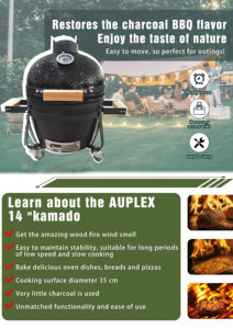 Barbecue en céramique Auplex de 14 pouces, four à <span class=keywords><strong>bois</strong></span> compact, grill mobile pour patio extérieur, cuisinière pour jardin familial - Product Image 4