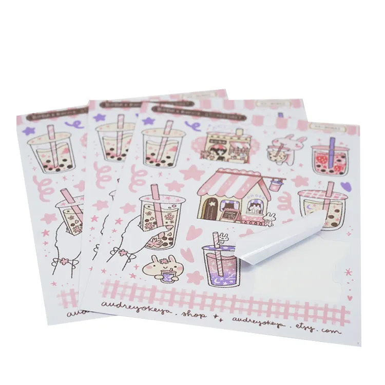 waterproof cute cartoon self adhesive pvc personalized sticker kiss cut paper a4 size label sheet printing