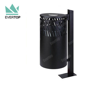 DA-78J 37L 10 Gal Black Outdoor <strong>Designer</strong> Trash Can Free Standing Iron Waste Bins Street <strong>Garbage</strong> Bin Pole Included Waste - Product Image 4