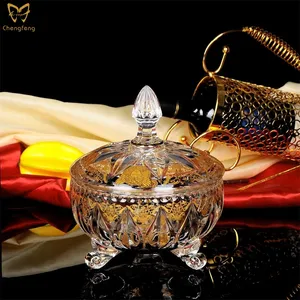 Wholesale Table Decoration Crystal Glass Fruit Candy Plate Clear Glass Dish Decorated By Real Gold Decal