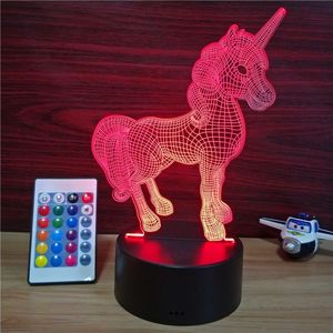 Lampada Notturna 3D a Illusione Ottica Unicorno da <span class=keywords><strong>Sogno</strong></span> per Bambini, 16 Colori Cangianti con Telecomando, Decorazione per Camera, Regalo per Bambini - Product Image 3