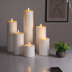 Set Lilin Parafin Matti Ukuran Berbeda Warna Putih Grosir Tiga Ukuran Berbeda 3 Lilin Pilar Bunga Besar dengan Vas LED - Product Image 2