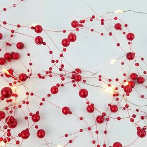 Guirnalda de luces de hadas de perlas LED rojas con pilas para cumpleaños festivo, boda, decoraciones de Navidad DIY - Product Image 1