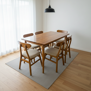 Ensemble de table à manger contemporaine en teck massif, 7 pièces, 6 places, écologique et confortable, pour la maison, le restaurant, l'hôtel - Product Image 6