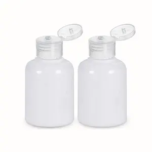 Venta al por mayor Mini 60ml 2oz Blanco PET Botella redonda de plástico con tapa abatible para loción líquida Aceite esencial Suero Envase cosmético