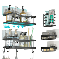 Étagère murale multifonctionnelle en acier inoxydable doré Plantex, auto-adhésive, pour salle de bain, avec miroir double et limiteur
