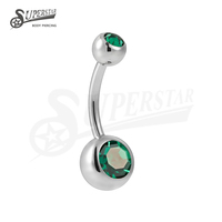SUPERSTAR ASTM F136 Titane à filetage externe, double serti de zircone cubique, anneau de nombril, bijoux de piercing corporel, vente en gros