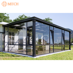 Pergola en verre avec toit triangulaire personnalisé - Structure en aluminium Abri bioclimatique avec porte coulissante pour <span class=keywords><strong>terrasse</strong></span> <span class=keywords><strong>de</strong></span> villa - Product Image 5