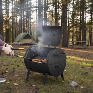 Portable Modern Iron Tabletop Charcoal Grill with Side Firebox <strong>Compact</strong> Remote Control <strong>BBQ</strong> for Outdoor Camping &amp; Backyard Use - Product Image 1