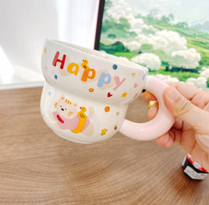 Taza de Leche de Cerámica de 400 ml con Diseño de Animalitos de Dibujos Animados en Amarillo y <span class=keywords><strong>Rosa</strong></span>, con Logotipo Personalizado, en Caja de Color, para Regalo de Cumpleaños Infantil - Product Image 1