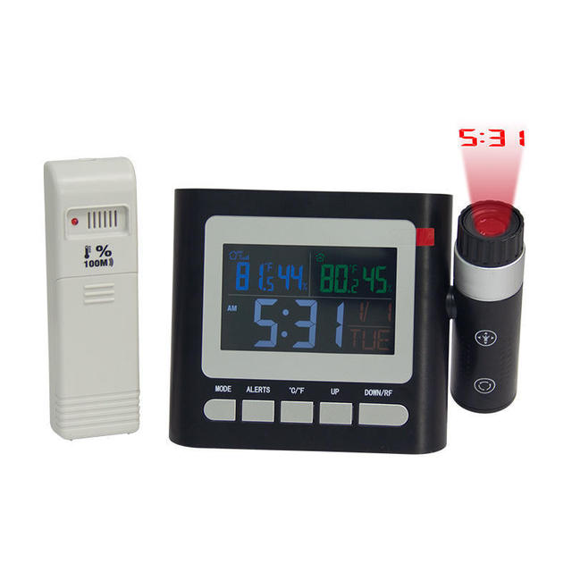 Factory Colorful LCD Screen Temperature Humidity Monitor Alarm Clock with Wall Time Projection Function for Home Decor Office