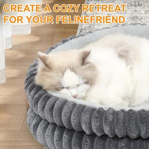 Washable Round Indoor Luxury Super Soft <b>Plush</b> Faux Fur Pet <b>Cat</b> Kitten Bed with Anti-Slip Bottom - Product Image 5