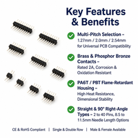 Connecteur mâle-femelle à pas de 1,27 mm en PA6T, simple ou double rangée, droit ou à angle droit, 2 à 40 broches, RoHS CE, vente en gros