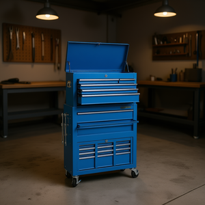 Chariot à outils en métal bleu à 8 tiroirs, verrouillable, avec roues, dessus amovible, pour garage, avec crochets latéraux - Product Image 2
