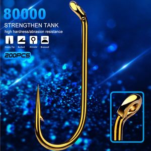 200 cái/túi Móc câu cá bằng thép carbon cao mạ vàng, móc buộc câu, móc Aberdeen cán dài dùng câu cá - Product Image 3