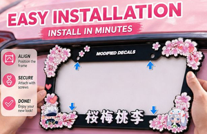 Splendido Porta Targa Decorativo 3D con Fiori di Ciliegio Giapponesi (Sakura) e Pesco, Misura Standard USA 31*16cm - Product Image 4