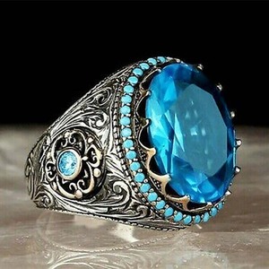 Grande Anello Rotondo Blu da Donna, Elegante Accessorio da Dito per Feste e Matrimoni, Idea Regalo - Product Image 3