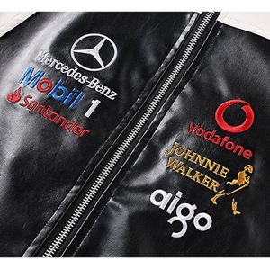 Chaqueta de Cuero PU Estilo Carreras F1 para Hombre, Chaqueta Bomber con Parches Bordados de McLaren <span class=keywords><strong>Mercedes</strong></span> <span class=keywords><strong>Benz</strong></span>, Chaqueta de Motociclista - Product Image 4