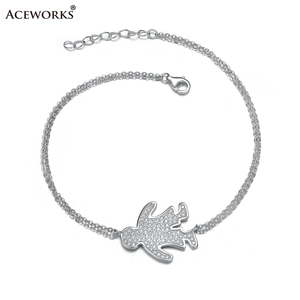 Pulsera de Plata de Ley 925 para el Día de la Madre con Niña y Niño |   Circonia Cúbica Brillante |   Cadena Ajustable para Mujer - Product Image 3